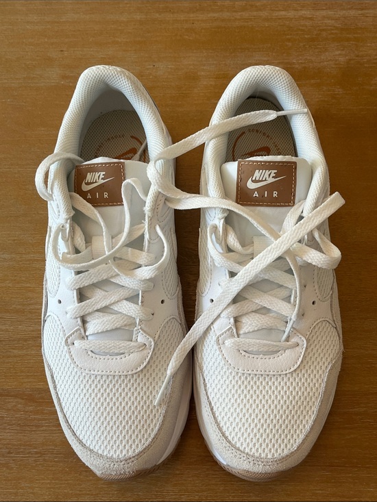 Nike Shoes - Nike White Mesh Sneakers with Tan Logo Patch